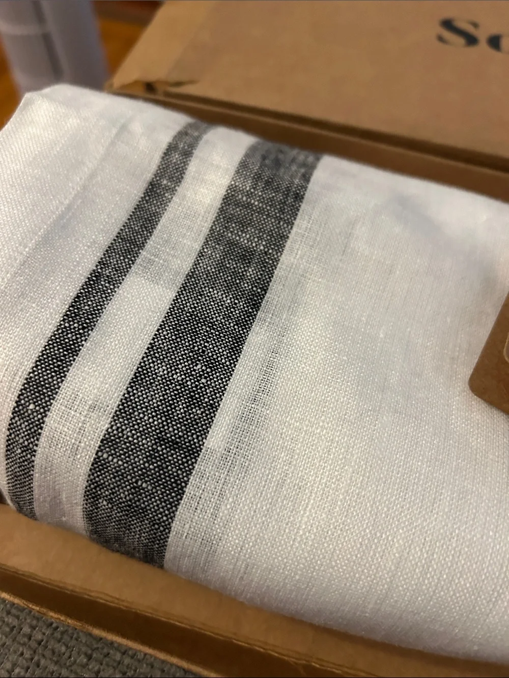 Solino Home Black French  Striped Table Runner 120 Inches Long - 14 x 120